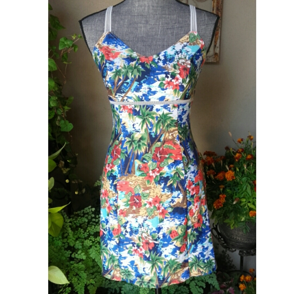 Vintage 90s Sideout Tropical Island Vacation Dress